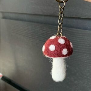 Handcrafted Needle Felted Red and White Mushroom Keychain